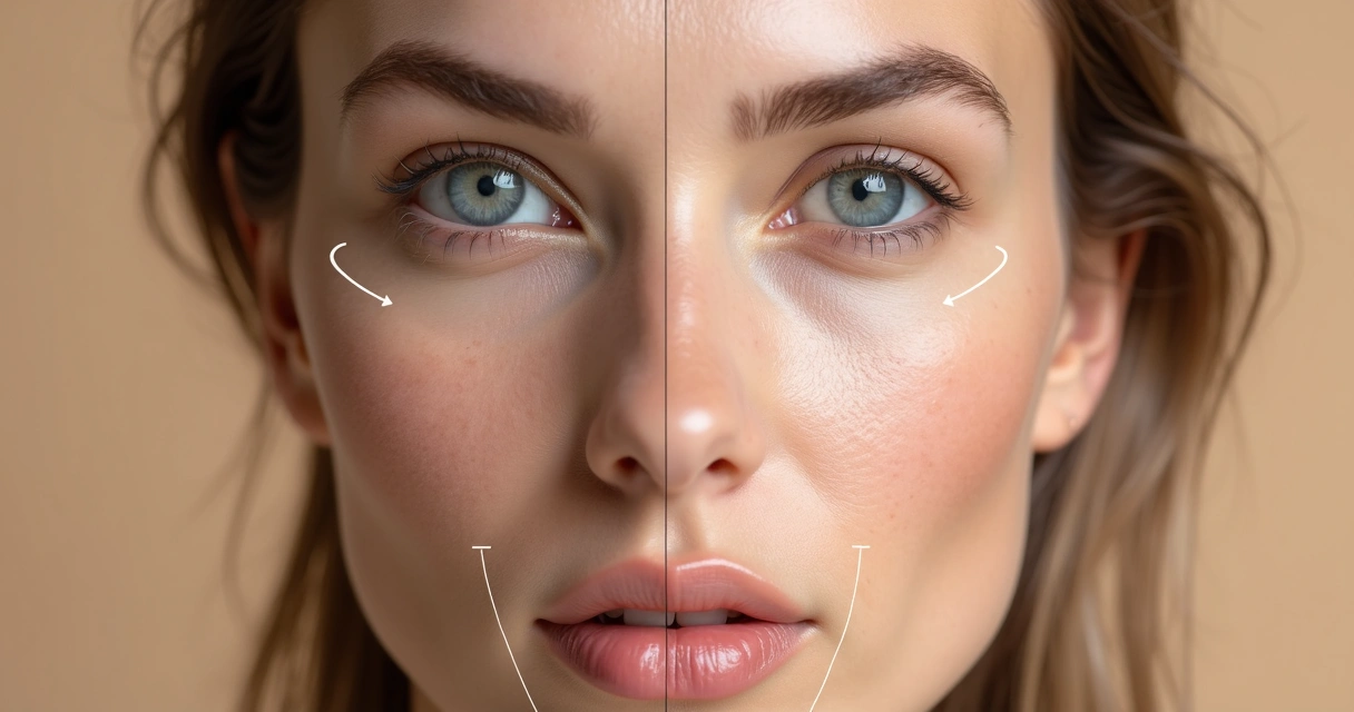 Rosto feminino com destaque em perfil evidenciando contornos faciais suaves